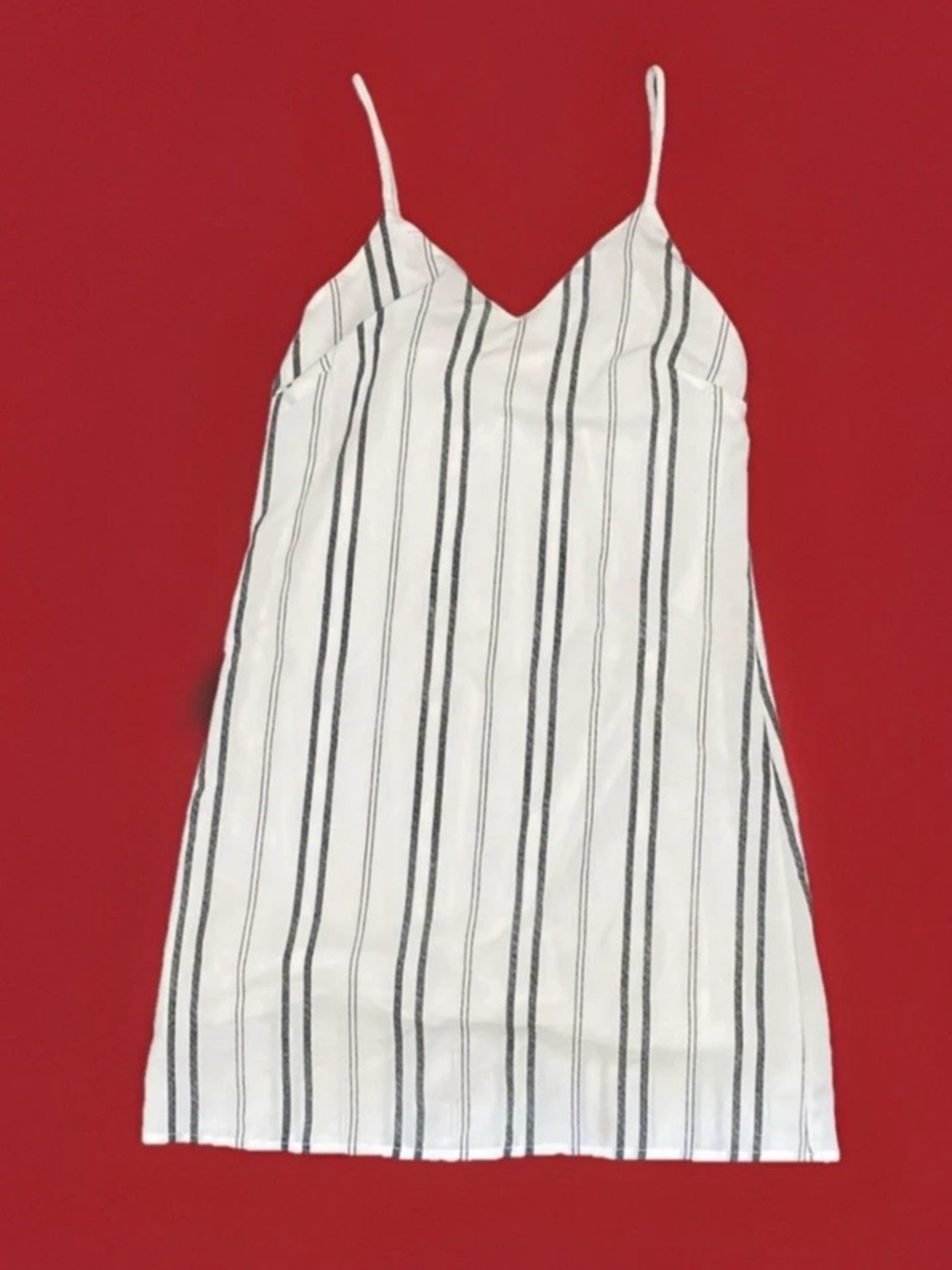 Japna Mini Dress Size XS White Black Striped Spaghetti Straps Lined V Neck